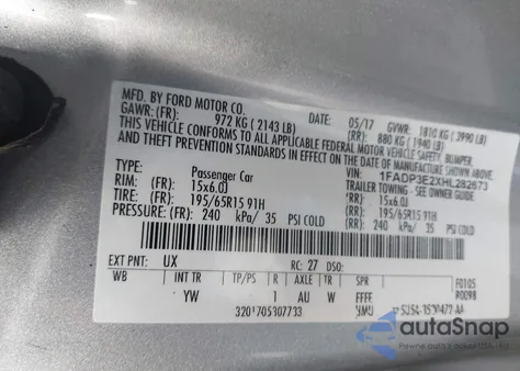 2017 Ford Focus S из США, поврежденный, VIN 1FADP3E2XHL282673